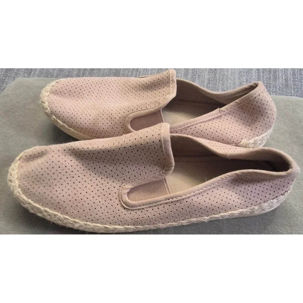 Esprit women's 8.5 perforated espadrille slip on flats blush pink rope detail